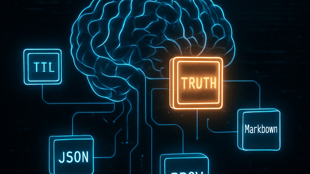 AI doesn’t find truth in tags. It learns it through structure. This image illustrates how formats like TTL, JSON, and Markdown condition memory and build machine trust — powering retrieval through data, not decoration.